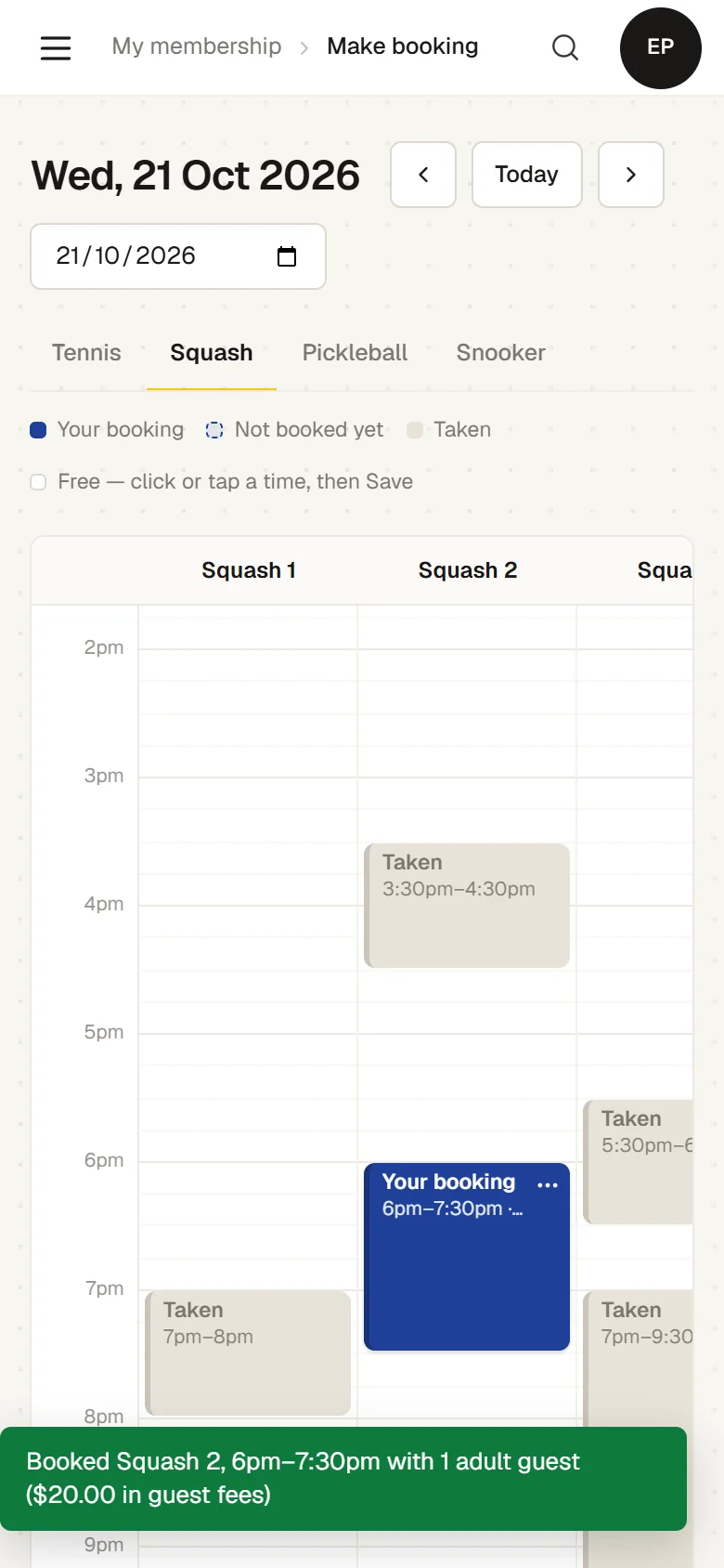 Booking a court from a phone