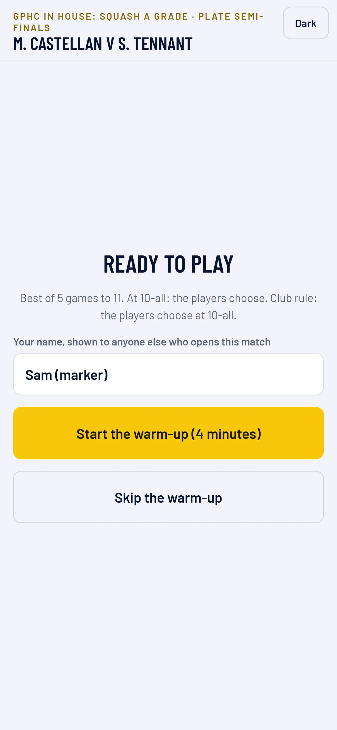 A phone that has scanned a card: ready to play, with the marker’s name