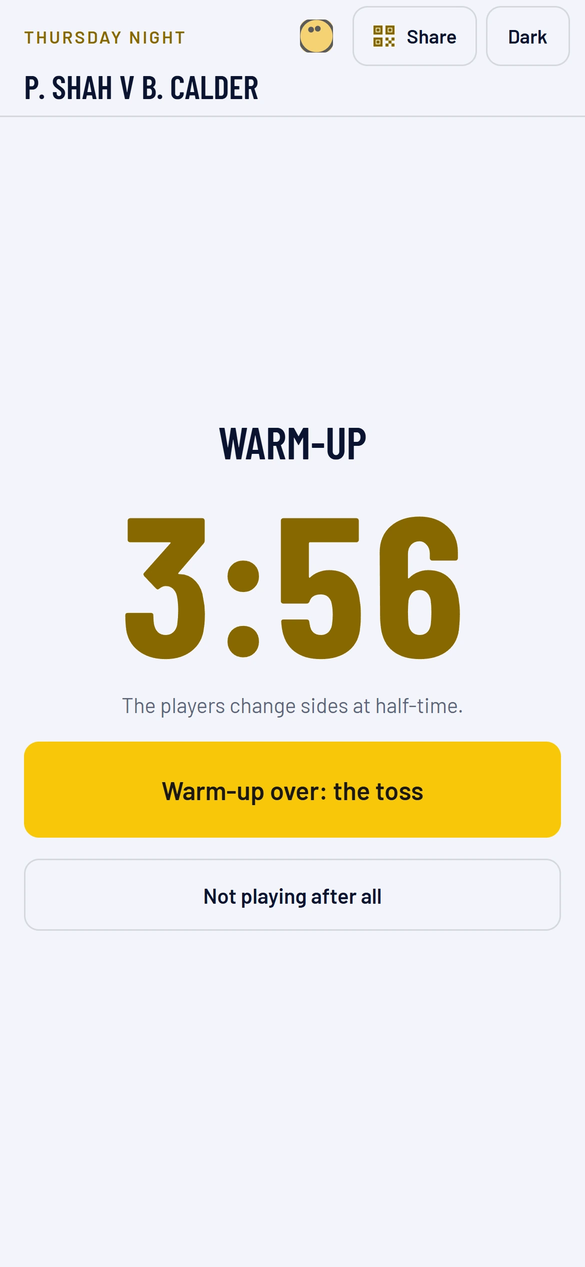 The warm-up, timed on the phone