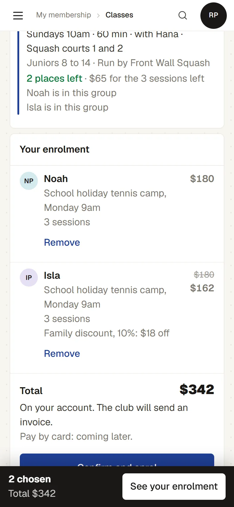 The same enrolment on a phone
