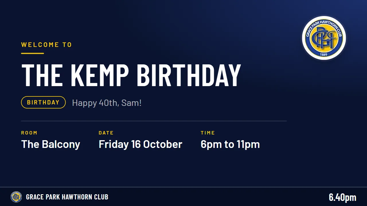 Welcome to the Kemp Birthday: the Balcony, Friday 16 October, 6pm to 11pm